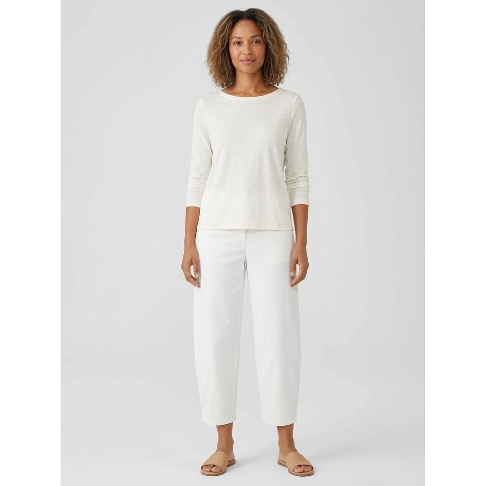Eileen Fisher Petite Organic Cotton Hemp Blend Straight Leg Pants White 8P